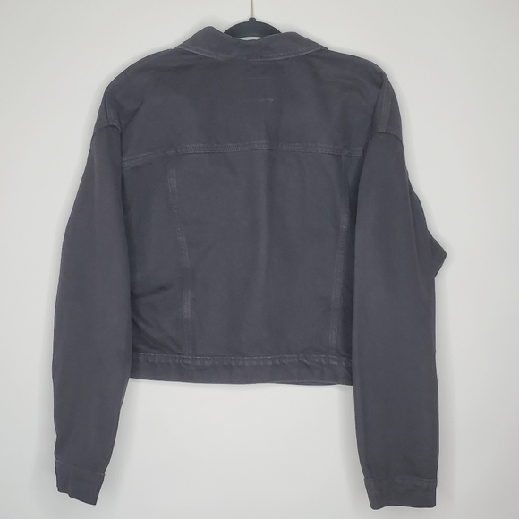 Old Navy Cropped Jean Jacket Women's Size XL Button Front Black Denim Grunge - Picture 2 of 10